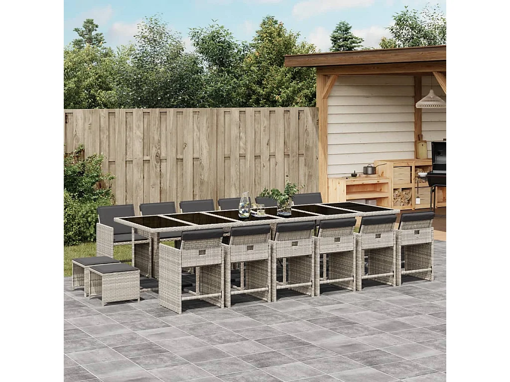Ensemble à manger de jardin et coussins 17 pcs gris clair rotin