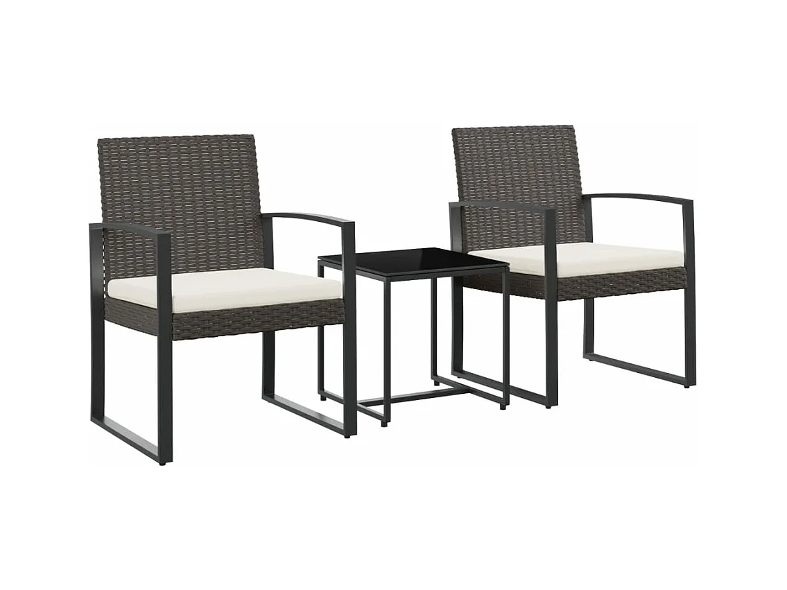 Ensemble à manger de jardin avec coussins 3 pcs marron rotin PP