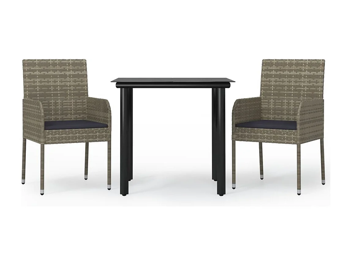 Ensemble à manger jardin 3pcs avec coussins noir et gris