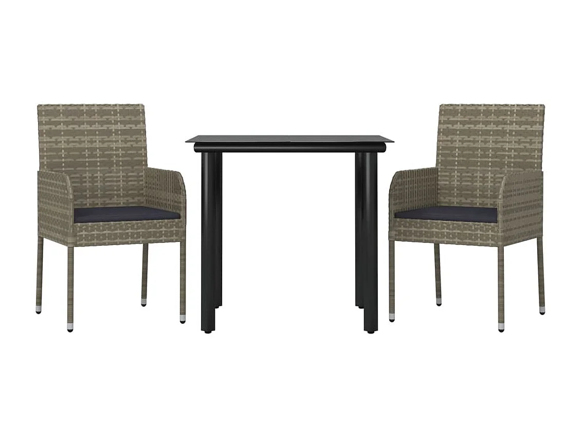 Ensemble à manger jardin 3pcs avec coussins noir et gris
