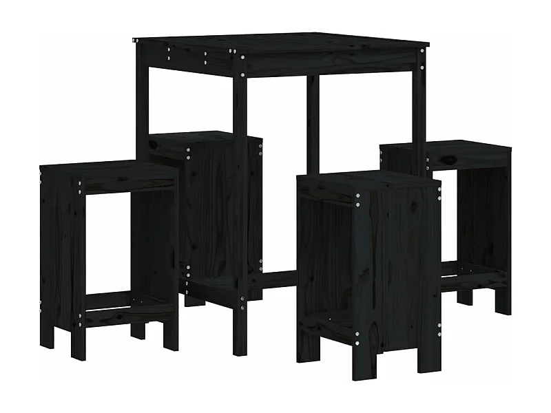 Ensemble de bar de jardin 5 pcs noir bois de pin massif