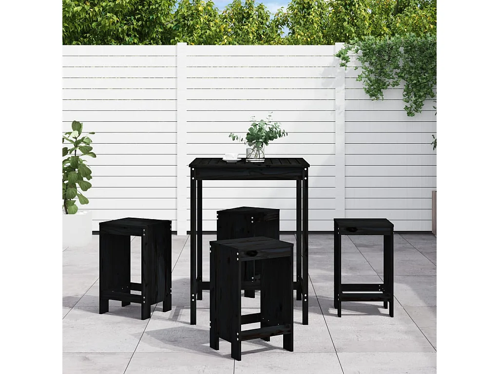 Ensemble de bar de jardin 5 pcs noir bois de pin massif