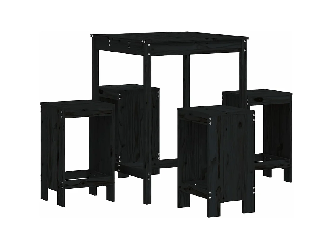 Ensemble de bar de jardin 5 pcs noir bois de pin massif
