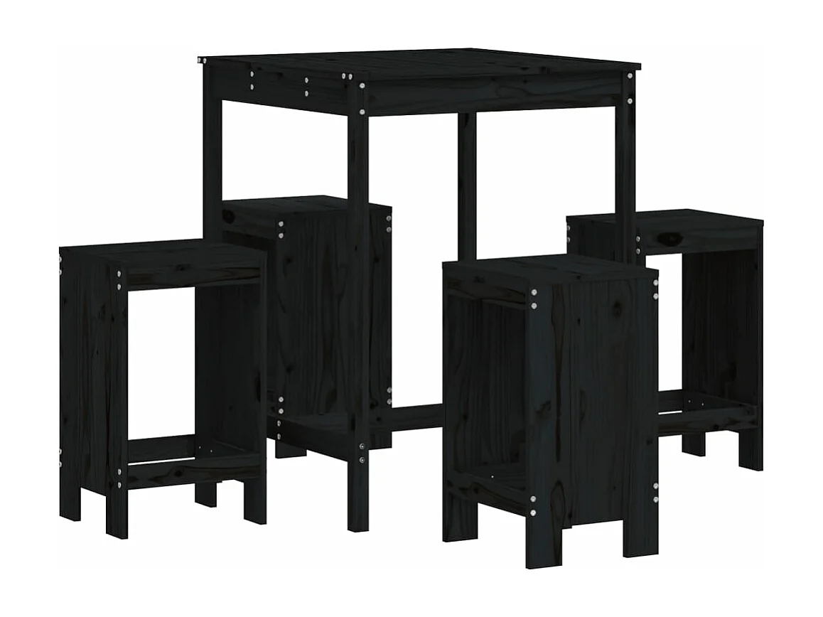 Ensemble de bar de jardin 5 pcs noir bois de pin massif