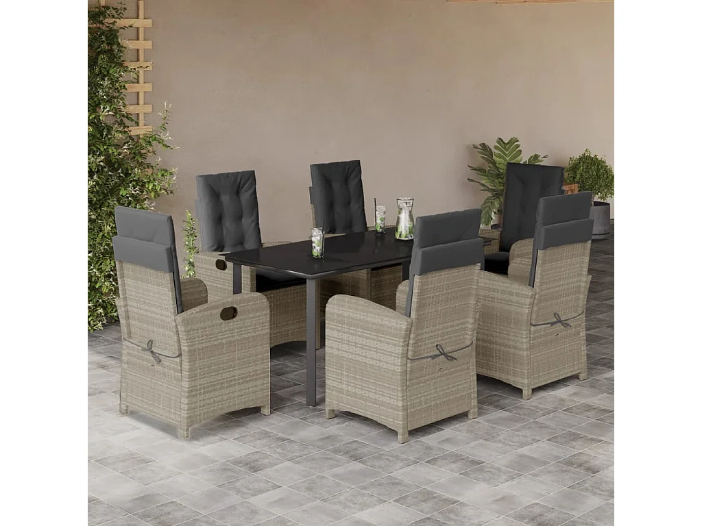 Ensemble à manger de jardin et coussins 7 pcs gris clair rotin