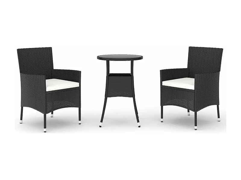 Ensemble de bistro de jardin 3 pcs coussins noir poly rotin