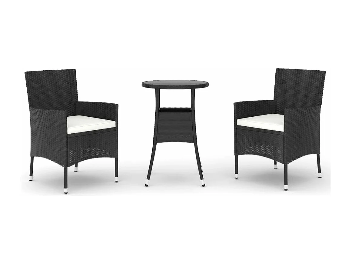 Ensemble de bistro de jardin 3 pcs coussins noir poly rotin