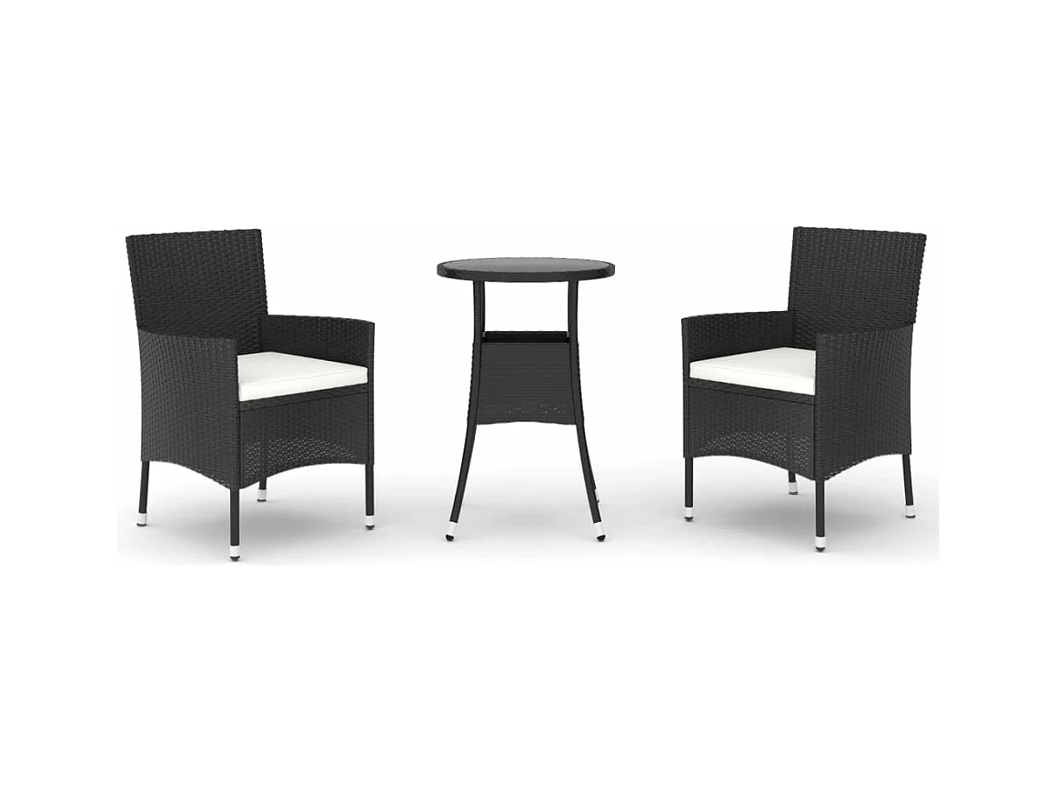 Ensemble de bistro de jardin 3 pcs coussins noir poly rotin