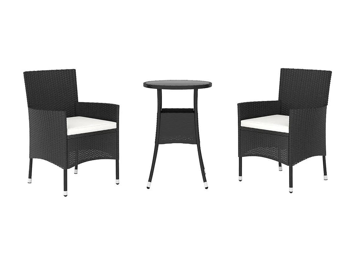 Ensemble de bistro de jardin 3 pcs coussins noir poly rotin
