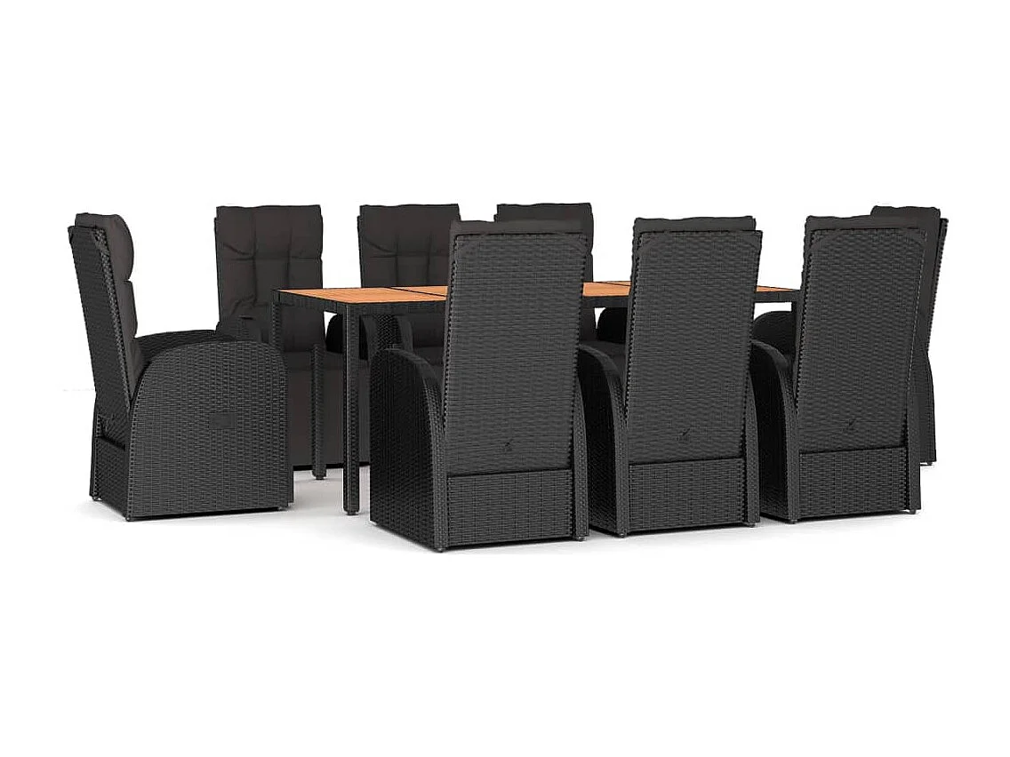 Ensemble à manger de jardin 9 pcs Noir Poly rotin et acacia