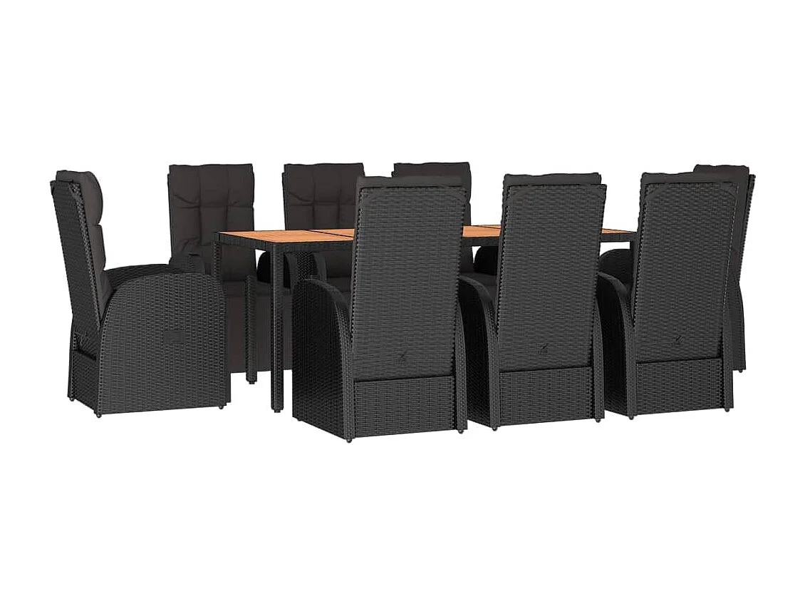Ensemble à manger de jardin 9 pcs Noir Poly rotin et acacia