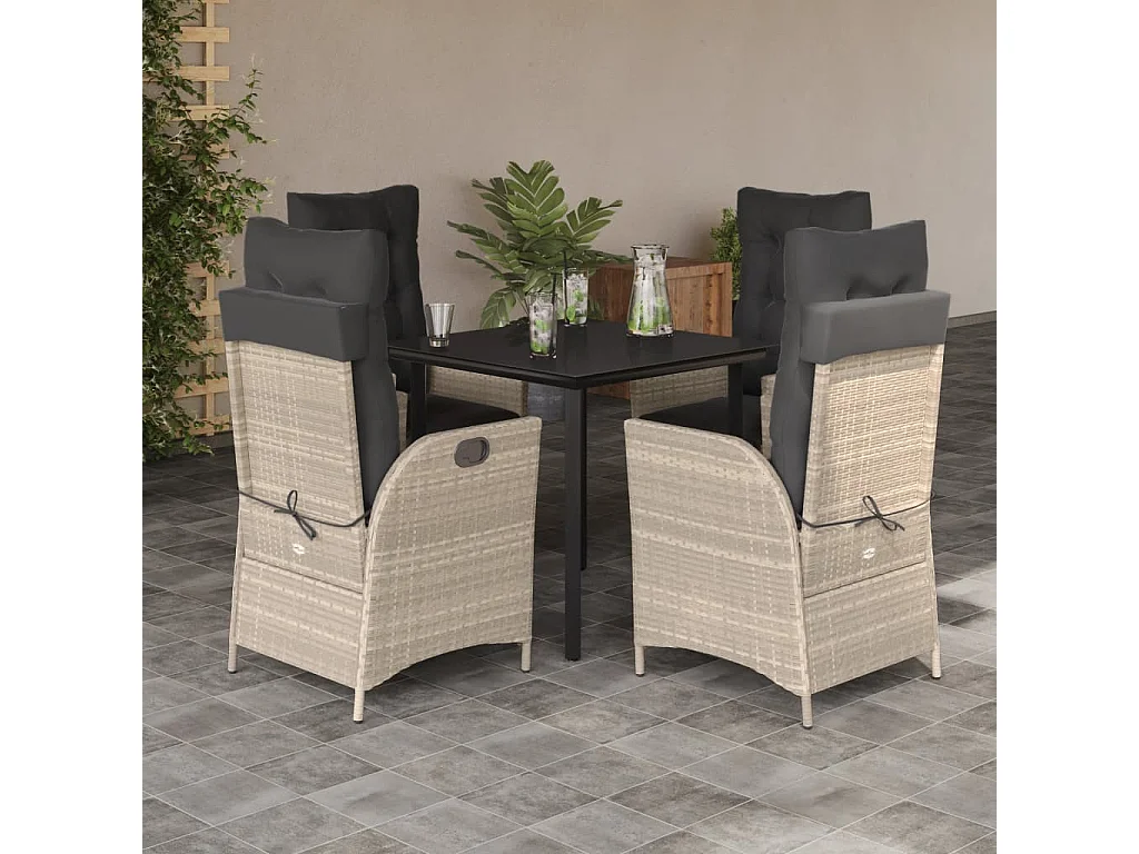 Ensemble à manger de jardin et coussins 5 pcs gris clair rotin