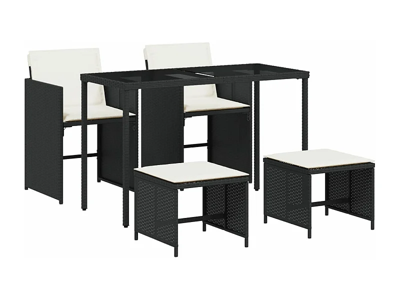 Ensemble à manger de jardin coussins 5pcs Noir Résine tressée