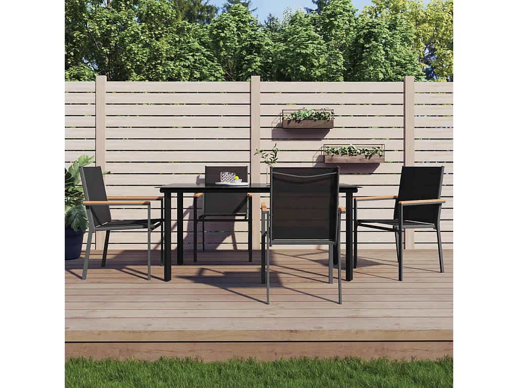 Ensemble à manger de jardin 5 pcs noir textilène et acier