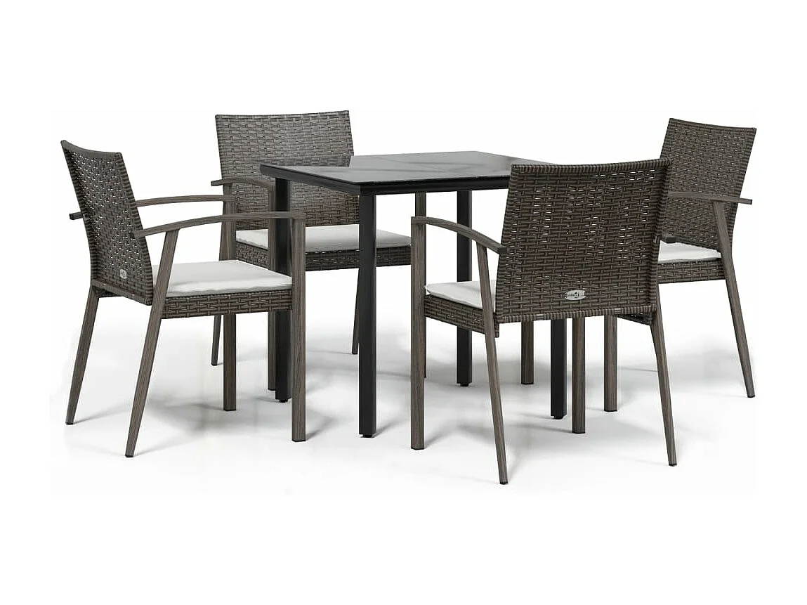 Ensemble à manger de jardin 5 pcs coussins résine tressée acier