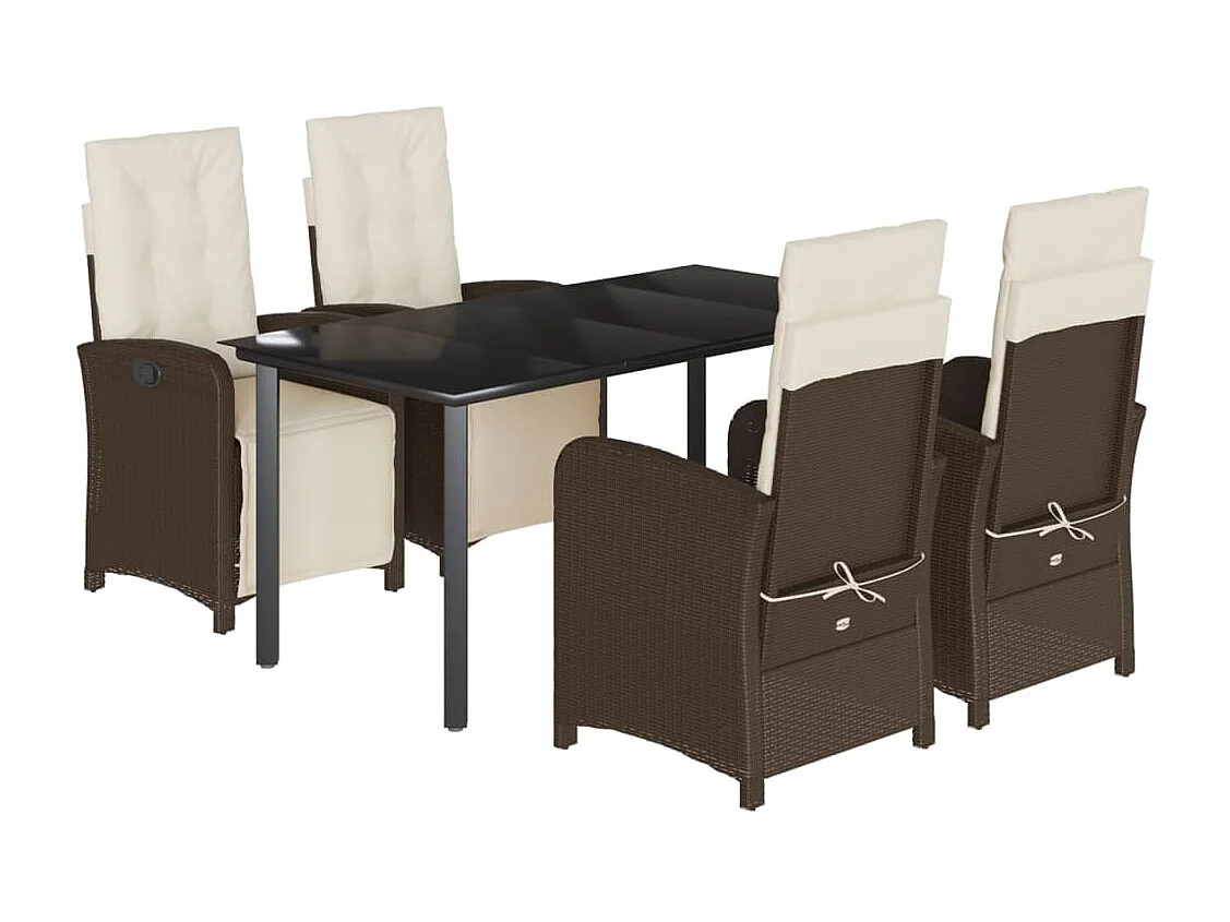 Ensemble à manger de jardin 5 pcs et coussins marron poly rotin