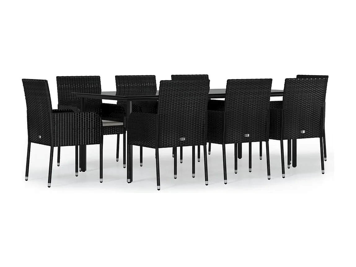 Ensemble à manger jardin 9pcs et coussins noir résine tressée