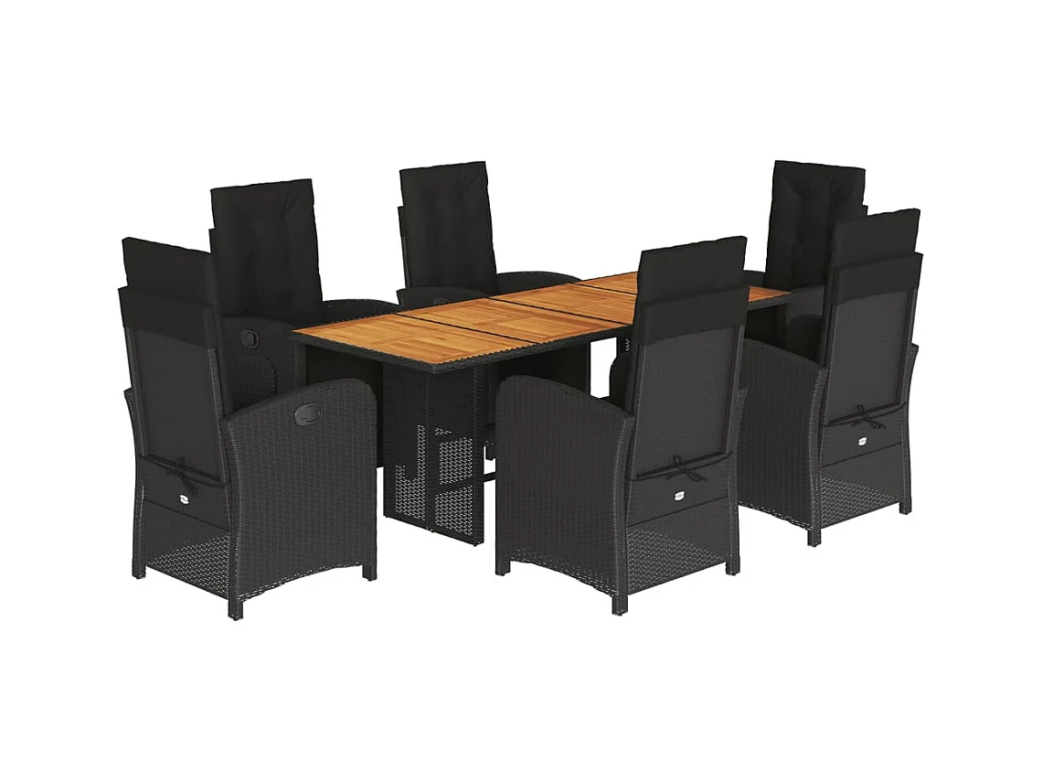 Ensemble à manger de jardin coussins 7pcs Noir Résine tressée