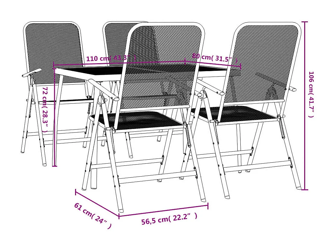 Ensemble à manger de jardin 5 pcs anthracite métal maille