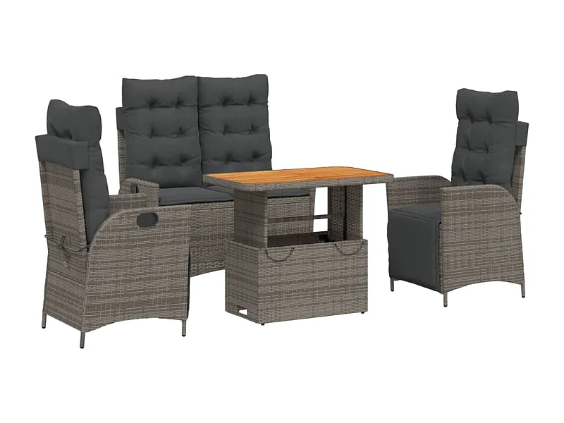 Ensemble à manger jardin 4pcs et coussins Gris Résine tressée