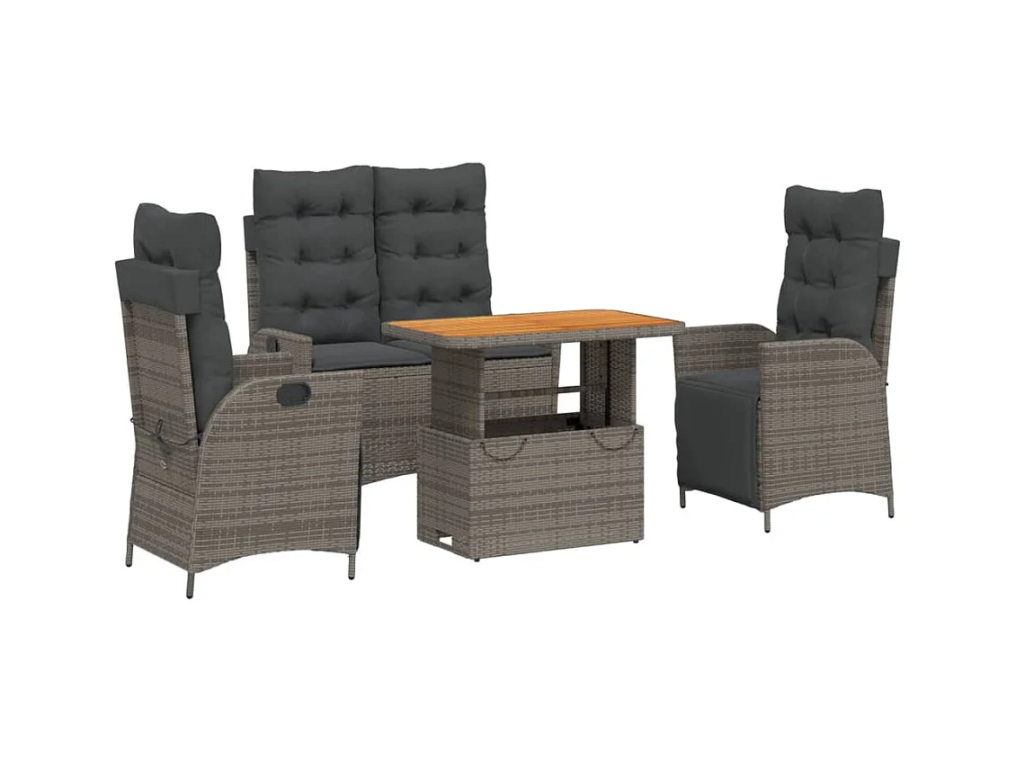 Ensemble à manger jardin 4pcs et coussins Gris Résine tressée