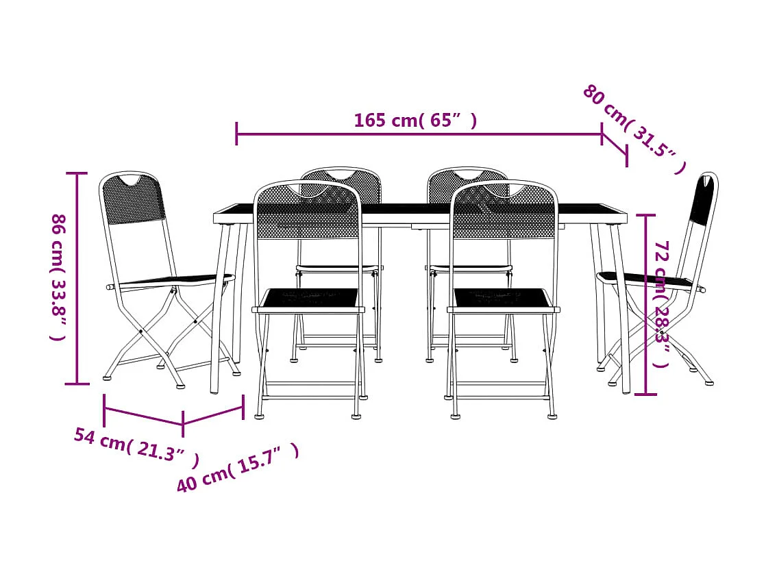 Ensemble à manger de jardin 7 pcs anthracite métal maille