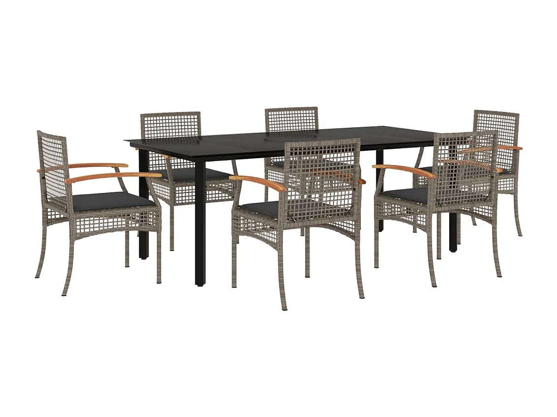 Ensemble à manger de jardin et coussins 7 pcs gris rotin