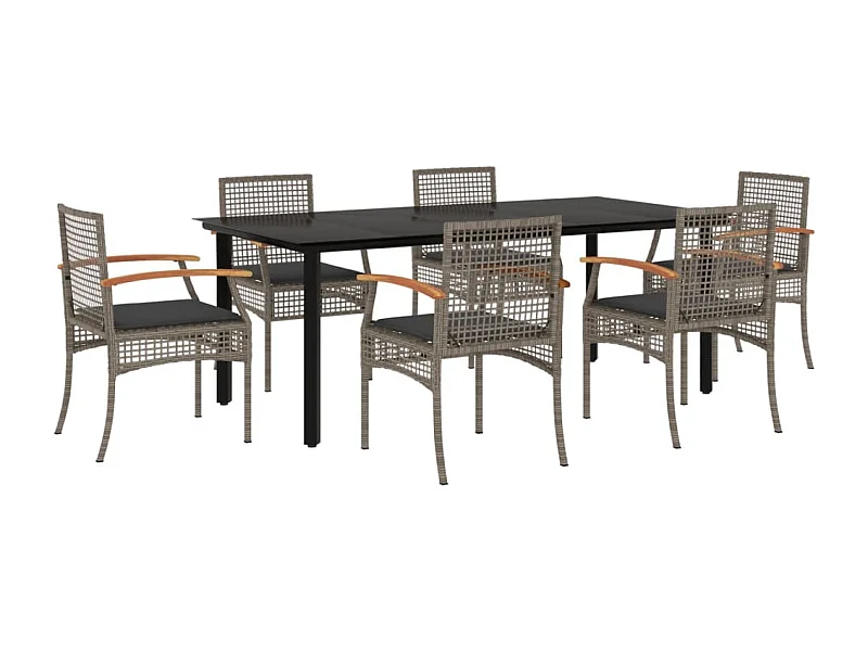 Ensemble à manger de jardin et coussins 7 pcs gris rotin