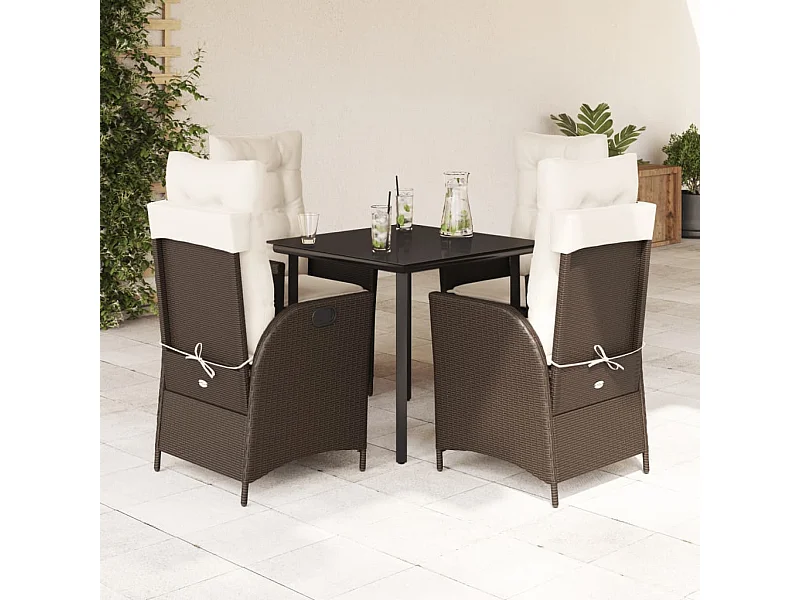 Ensemble à manger de jardin 5 pcs et coussins marron poly rotin