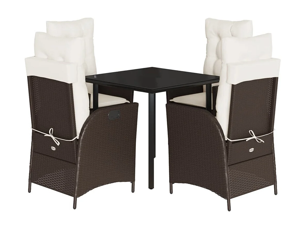 Ensemble à manger de jardin 5 pcs et coussins marron poly rotin