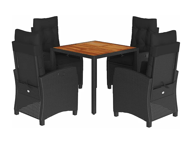 Ensemble à manger de jardin coussins 5pcs Noir Résine tressée