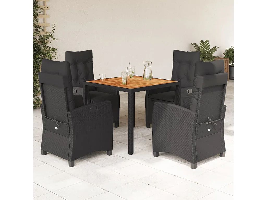 Ensemble à manger de jardin coussins 5pcs Noir Résine tressée