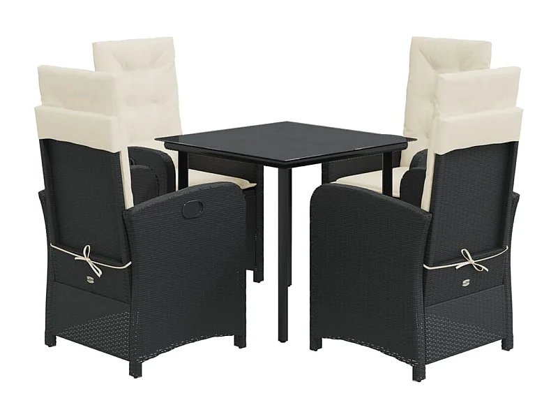 Ensemble à manger de jardin coussins 5pcs Noir Résine tressée