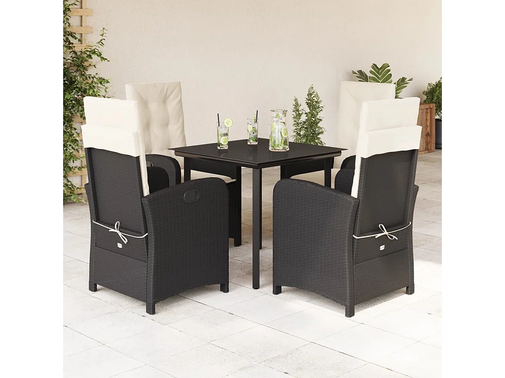 Ensemble à manger de jardin coussins 5pcs Noir Résine tressée