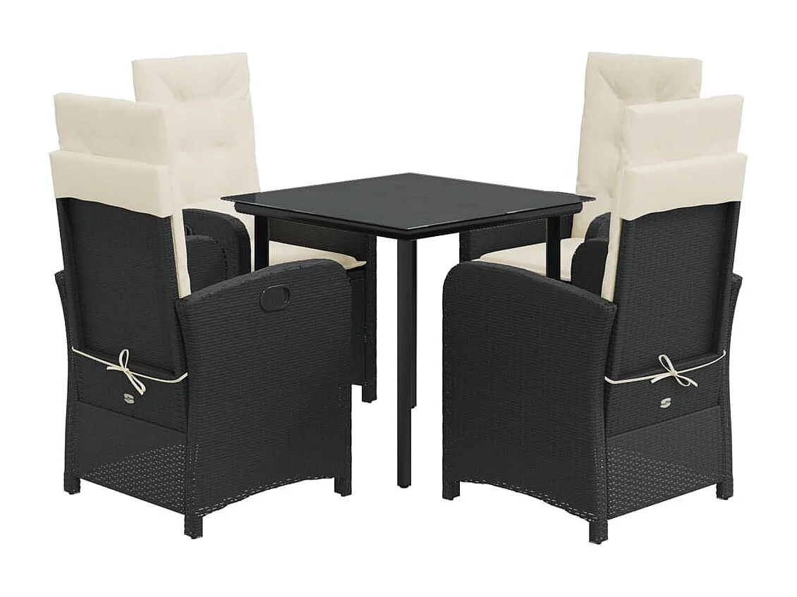 Ensemble à manger de jardin coussins 5pcs Noir Résine tressée