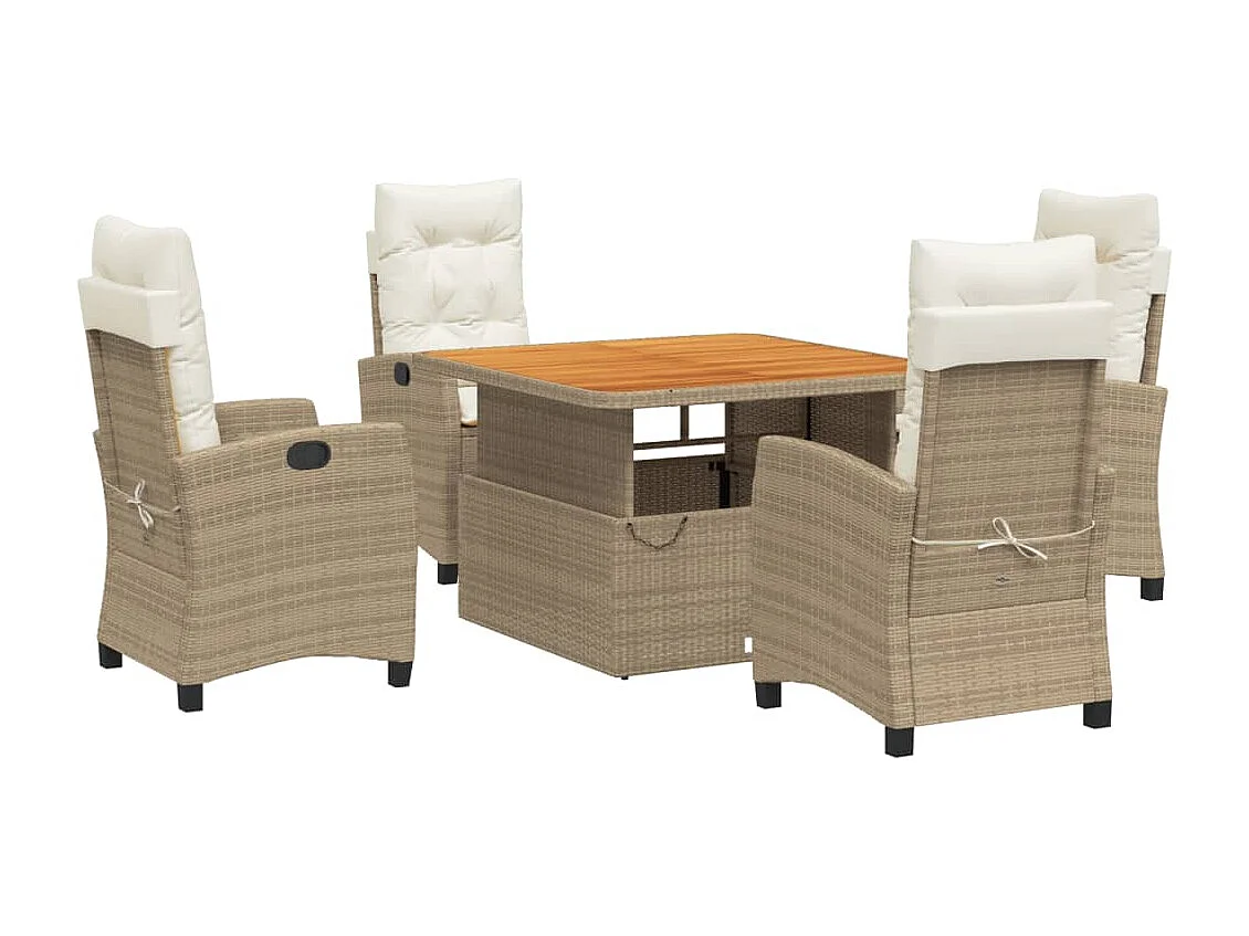 Ensemble à manger de jardin avec coussins 5pcs Beige poly rotin