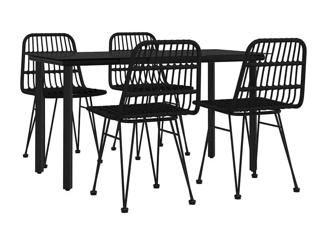 Ensemble à manger de jardin 5 pcs Noir Résine tressée