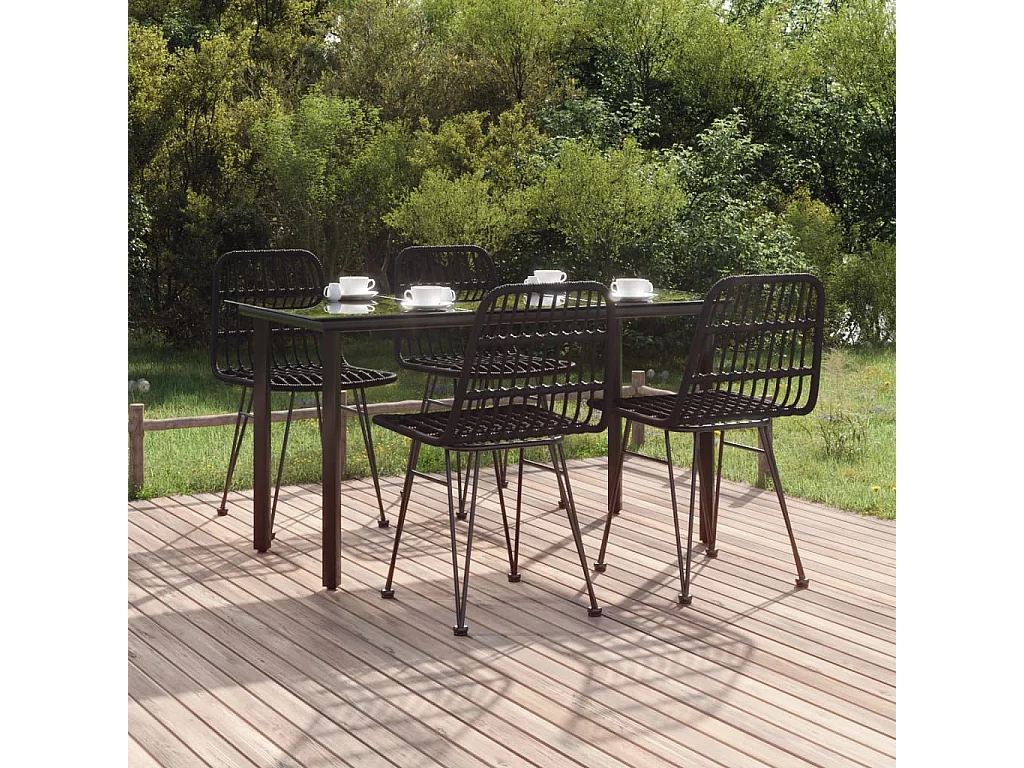 Ensemble à manger de jardin 5 pcs Noir Résine tressée