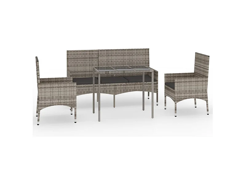 Salon de jardin 4 pcs avec coussins Gris Résine tressée