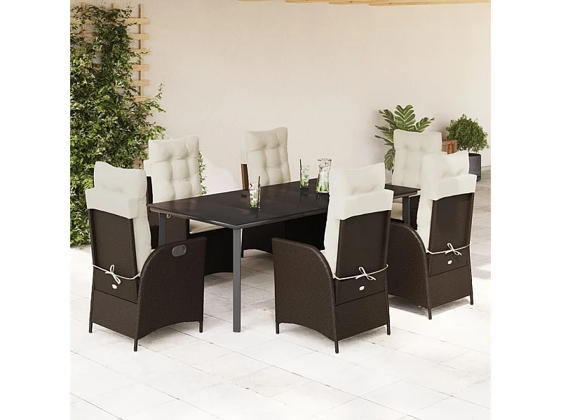 Ensemble à manger de jardin et coussins 7 pcs marron rotin