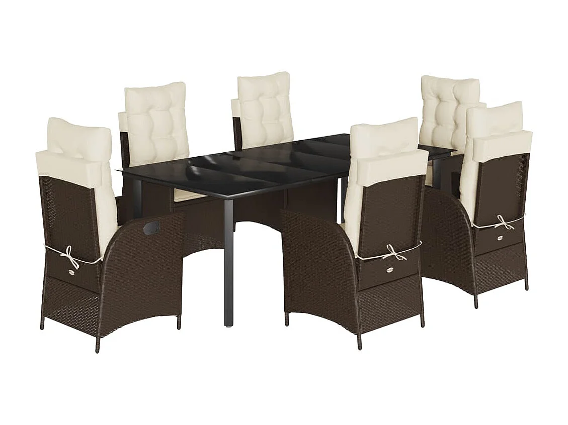 Ensemble à manger de jardin et coussins 7 pcs marron rotin