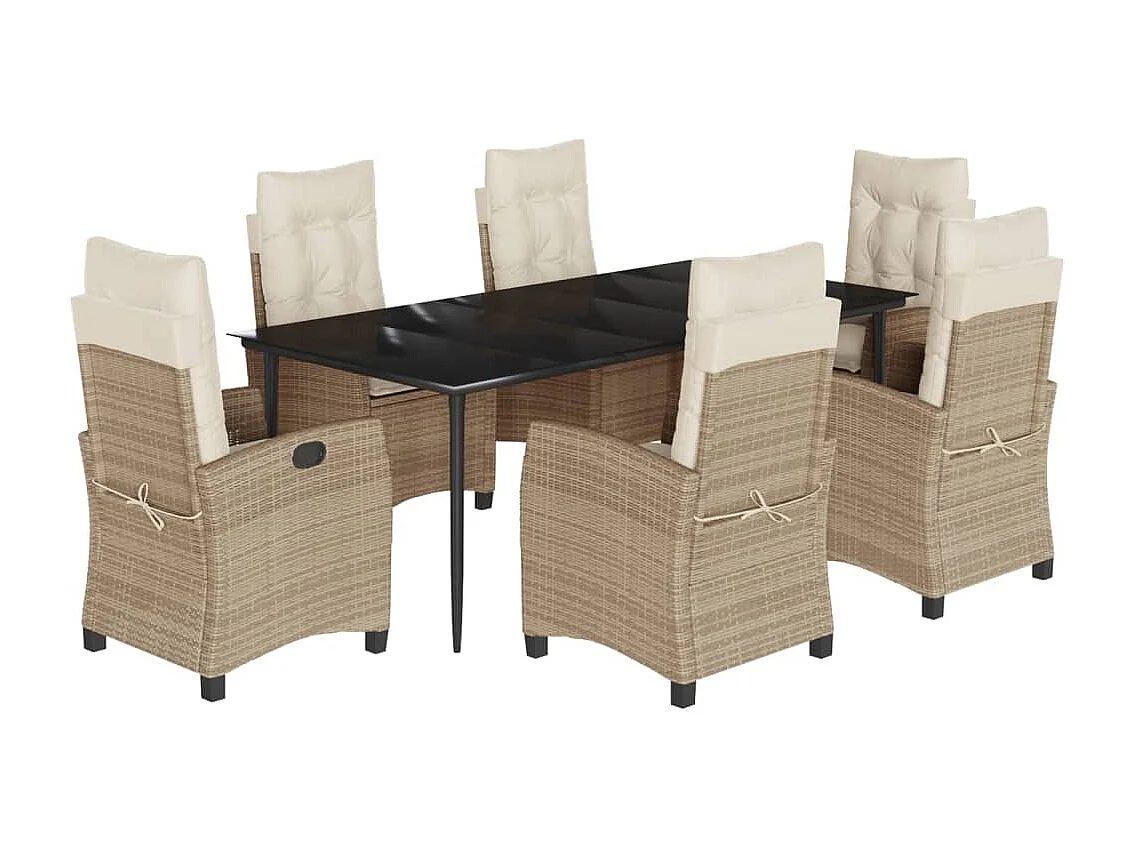 Ensemble à manger de jardin et coussins 7 pcs beige poly rotin