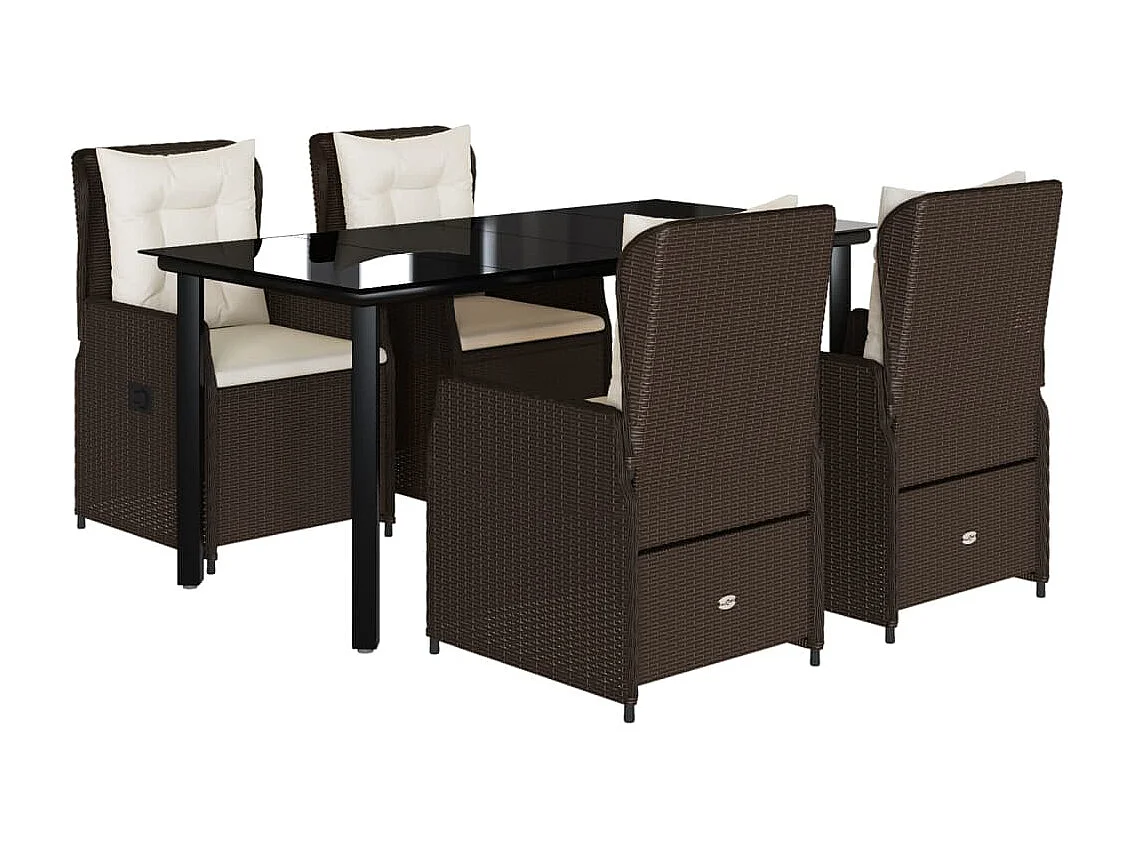 Ensemble à manger de jardin 5 pcs et coussins marron poly rotin