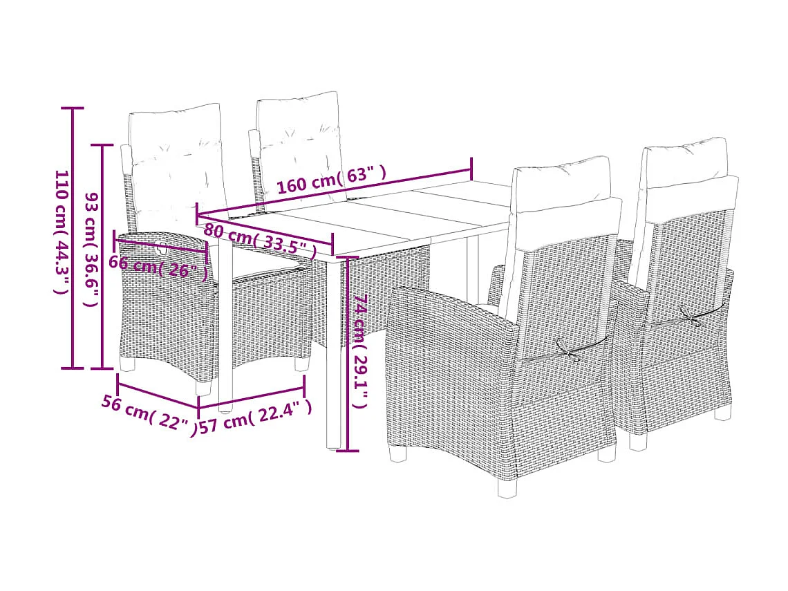 Ensemble à manger de jardin coussins 5pcs Noir Résine tressée