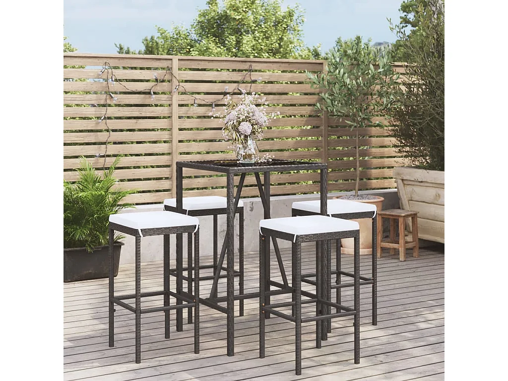 Ensemble de bar de jardin 5 pcs avec coussins noir poly rotin