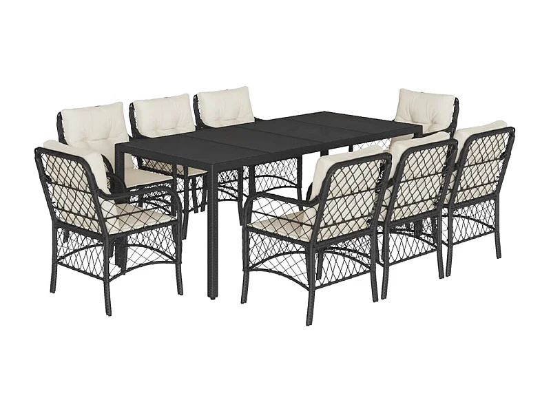 Ensemble à manger de jardin 9pcs coussins noir résine tressée
