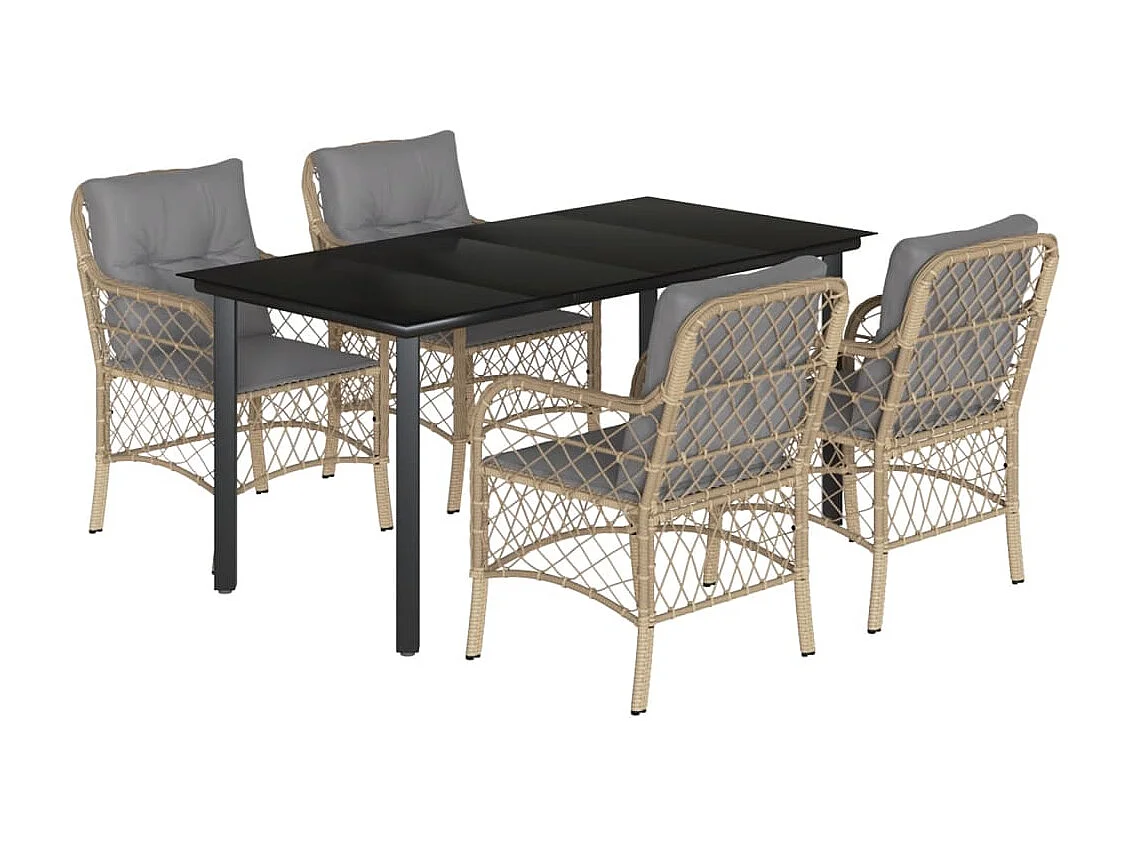 Ensemble à manger de jardin coussins 5 pcs mélange beige rotin