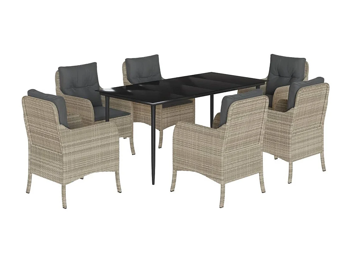 Ensemble à manger de jardin et coussins 7 pcs gris clair rotin