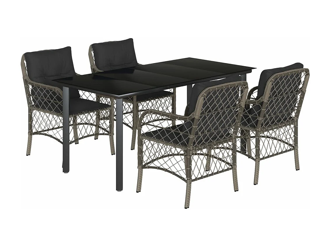 Ensemble à manger de jardin 5 pcs coussins gris résine tressée