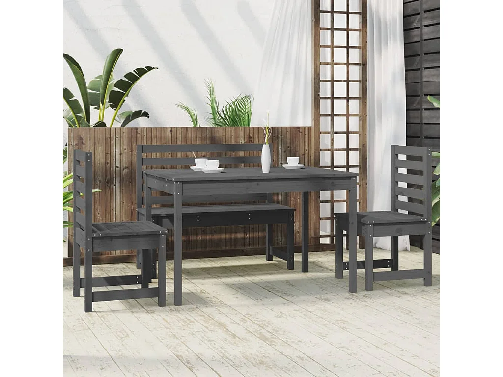 Ensemble à manger de jardin 4 pcs gris bois massif de pin